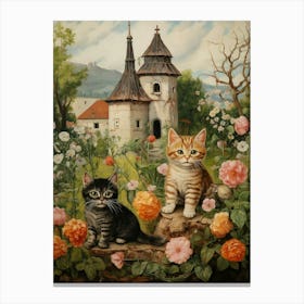 Cute Kittens In Medieval Village 6 Canvas Print