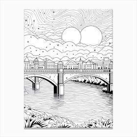Line Art Inspired By The Starry Night Over The Rhône 1 Canvas Print