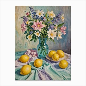 Floral Lemon Still Life Canvas Print