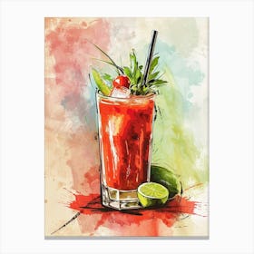 Bloody Mary Watercolour Inspired Cocktail 2 Canvas Print