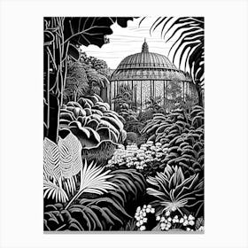 Phipps Conservatory And Botanical Gardens, Usa Linocut Black And White Vintage Canvas Print