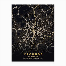 Yaounde Cameroon Black And Gold Map Canvas Print