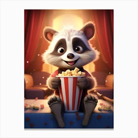 Cartoon Tanezumi Raccoon Eating Popcorn At The Cinema 1 Canvas Print