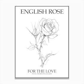 English Rose Black And White Line Drawing 30 Poster Canvas Print
