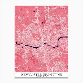 Newcastle Upon Tyne Pink Purple Map Canvas Print