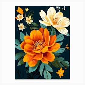 Orange Flowers On A Black Background 1 Canvas Print