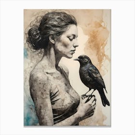 Woman Portrait With A Bird Painting (51) Canvas Print