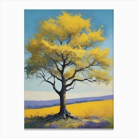 Painting Of A Tree, Yellow, Purple (6) Canvas Print