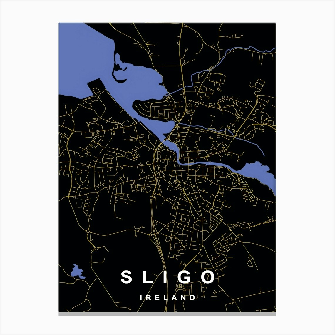 Sligo Ireland City Map Black and Gold Canvas Print by Charnwood Prints