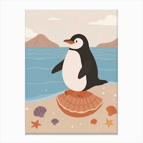 Penguin Riding On Seashell Canvas Print