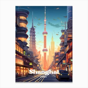 Shanghai China Oriental Pearl Modern Travel Art Canvas Print