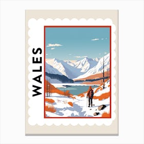 Retro Winter Stamp Poster Snowdonia United Kingdom 4 Canvas Print