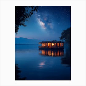 Houseboat On The Lake At Night Stampe su tela