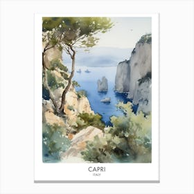 Capri Watercolour Travel Poster Canvas Print