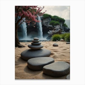 Zen Stones And Waterfall Canvas Print