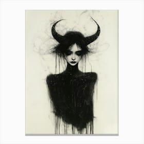 Woman With Horns Gothic Pencil Ink Dark Canvas Print