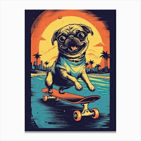 Pug Dog Skateboarding Illustration 4 Canvas Print