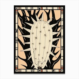 B&W Cactus Illustration Crown Of Thorns 1 Canvas Print