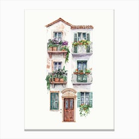 Watercolor Of Italian Balconies Canvas Print