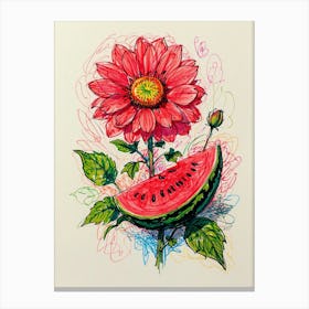 Watermelon And Daisy Canvas Print