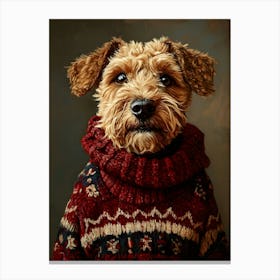 Airedale In Christmas Sweater 5 Canvas Print