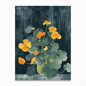 Nasturtium Flowers On A Table   Contemporary Illustration 1 Canvas Print