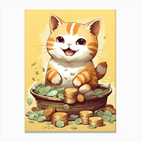 Kawaii Cat Drawings Fortune Coins 3 Canvas Print