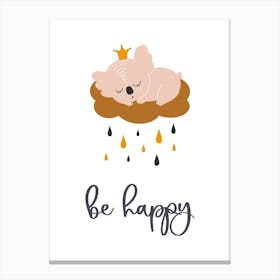 Boho Koala, Be Happy Lettering, Baby Canvas Print