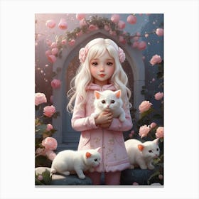 Little Girl With Kittens 2 Canvas Print