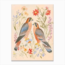 Folksy Floral Animal Drawing Falcon 5 Canvas Print