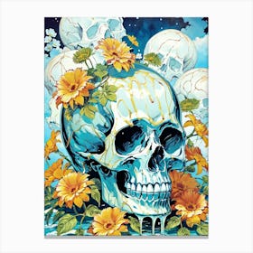 Surrealist Floral Skull Painting (30) Canvas Print