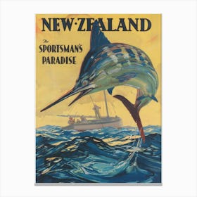 New Zealand The Sportsman'S Paradise, Fishing, Vintage Travel Poster Canvas Print