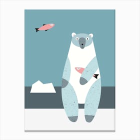 Polar bear catching fish Scandinavian style - Arctic animals Canvas Print