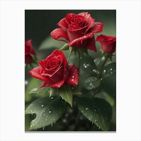 Red Roses At Rainy With Water Droplets Vertical Composition 89 Canvas Print