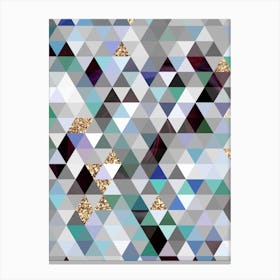 Abstract Geometric Triangle Pattern in Teal Blue and Glitter Gold n.0010 Canvas Print