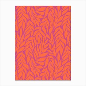 Flowing Abstract Branches of Leaves - Coral Orange and Magenta Canvas Print