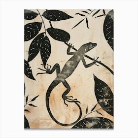 Lizard In The Leaves Block Print 4 Canvas Print