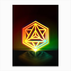 Neon Geometric Glyph in Watermelon Green and Red on Black n.0091 Canvas Print