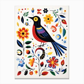 Scandinavian Bird Illustration Blackbird 1 Canvas Print