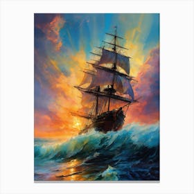 Sailing Ship At Sunset 2 Canvas Print