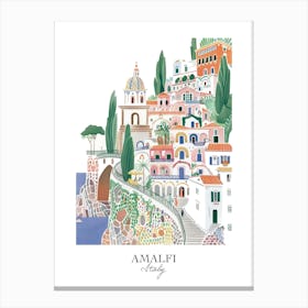 Amalfi Italy Gouache Travel Illustration Canvas Print