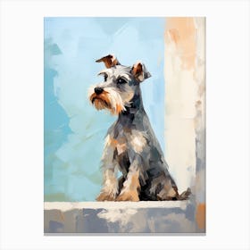 Miniature Schnauzer Dog, Painting In Light Teal And Brown 1 Canvas Print