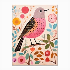 Pink Scandi Hermit Thrush 2 Canvas Print