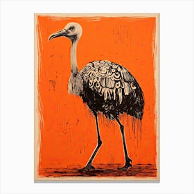 Ostrich, Woodblock Animal Drawing 1 Canvas Print