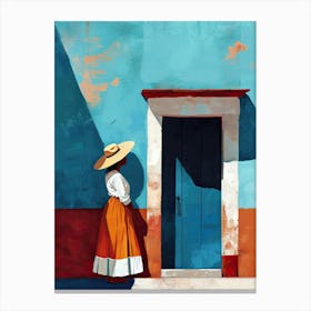 Mexican Woman In Hat, Mexico, Minimalism Canvas Print