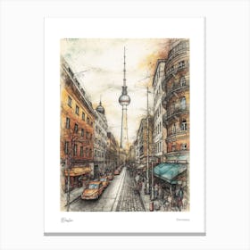 Berlin Germany Pencil Sketch 2 Watercolour Travel Poster Canvas Print