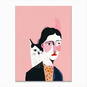 Portrait Of A Woman With Cat Canvas Print