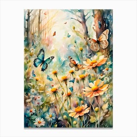 Watercolour Butterflies in Woodland Glade II Canvas Print