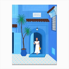 Blue Chefchaouen Morocco Girl Canvas Print