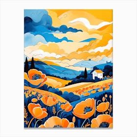 Cartoon Poppy Field Landscape Illustration (22) Canvas Print
